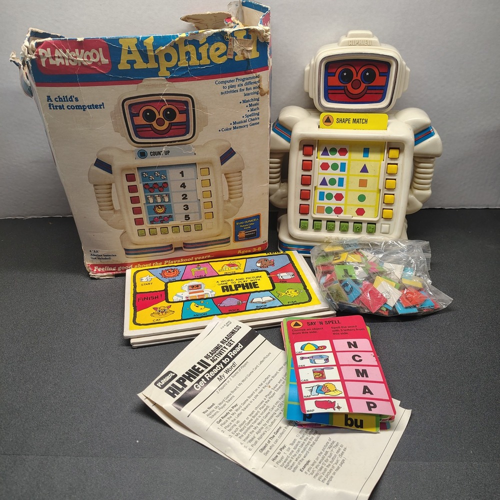 Playskool Alphie II Robot Toy White Vintage Learning Computer Game Box